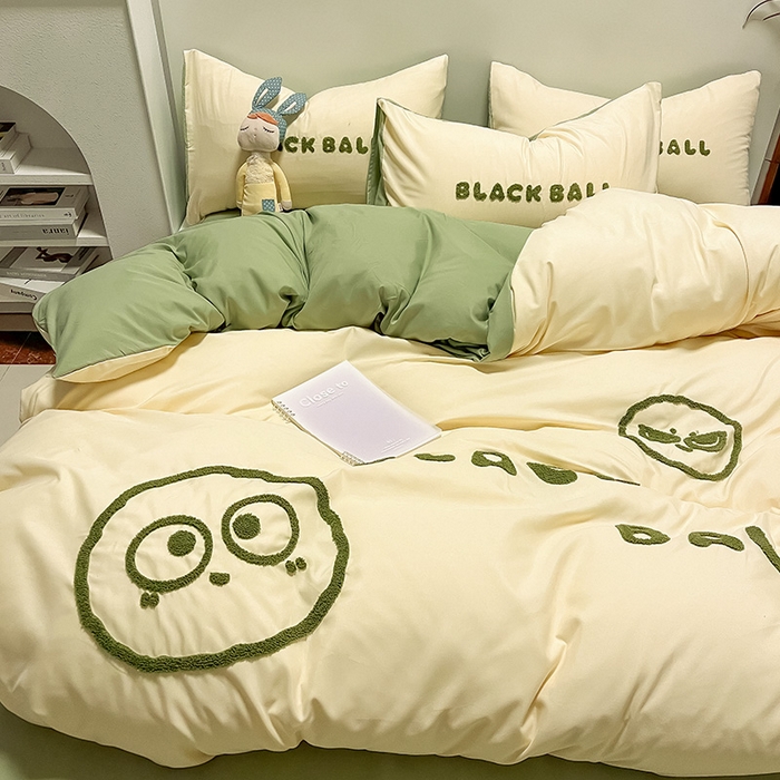 91家纺网 家纺一手货源 找家纺 （总）眠帛家居 2024新款水洗棉毛巾绣四件套-煤球系列