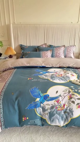 91家纺网 家纺一手货源 找家纺 优尚家纺 2025新款亲肤磨毛新国风大版系列四件套 凌云之喜