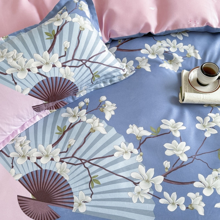 91家纺网 家纺一手货源 找家纺 优尚家纺 2025新款亲肤磨毛新国风大版系列四件套 柔逸扇花