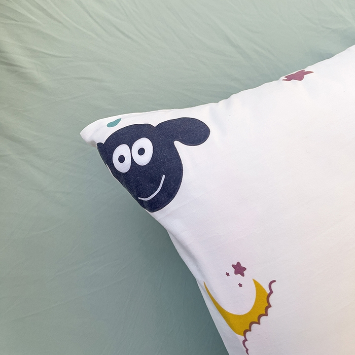 91家纺网 家纺一手货源 找家纺 乐萱家纺 2024新款水洗云朵棉被套小清新超柔印花单被套 羊咩咩