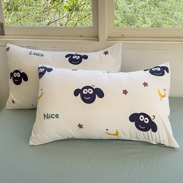 91家纺网 家纺一手货源 找家纺 乐萱家纺 2024新款水洗云朵棉被套小清新超柔印花单被套 羊咩咩