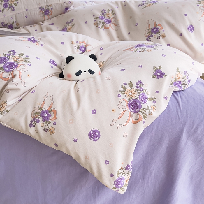 91家纺网 家纺一手货源 找家纺 乐萱家纺 2024新款水洗云朵棉被套小清新超柔印花单被套 薰衣浪漫