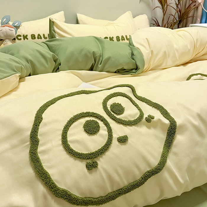 91家纺网 家纺一手货源 找家纺 （总）眠帛家居 2024新款水洗棉毛巾绣四件套-煤球系列