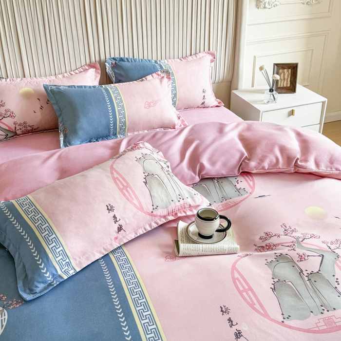 91家纺网 家纺一手货源 找家纺 优尚家纺 2025新款亲肤磨毛新国风大版系列四件套 静黛梅芳