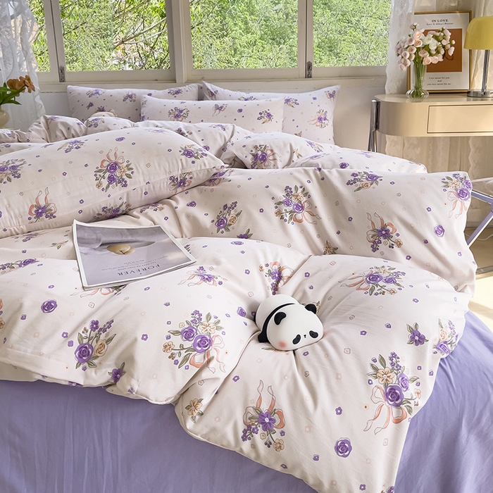 91家纺网 家纺一手货源 找家纺 乐萱家纺 2024新款水洗云朵棉被套小清新超柔印花单被套 薰衣浪漫