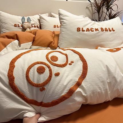 眠帛家居 2024新款水洗棉毛巾绣四件套-煤球系列 焦糖