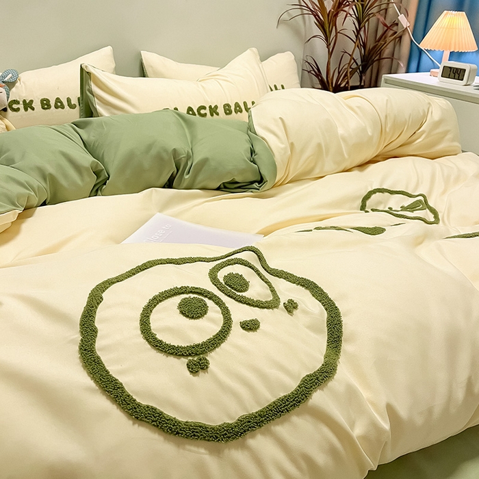 91家纺网 家纺一手货源 找家纺 （总）眠帛家居 2024新款水洗棉毛巾绣四件套-煤球系列