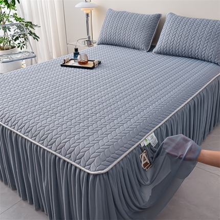 91家纺网 家纺一手货源 找家纺 （总）布卢姆床垫 2025新款A类5mm纯色乳胶凉席床裙梦田系列
