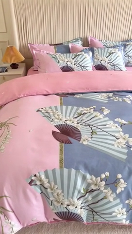 91家纺网 家纺一手货源 找家纺 优尚家纺 2025新款亲肤磨毛新国风大版系列四件套 柔逸扇花