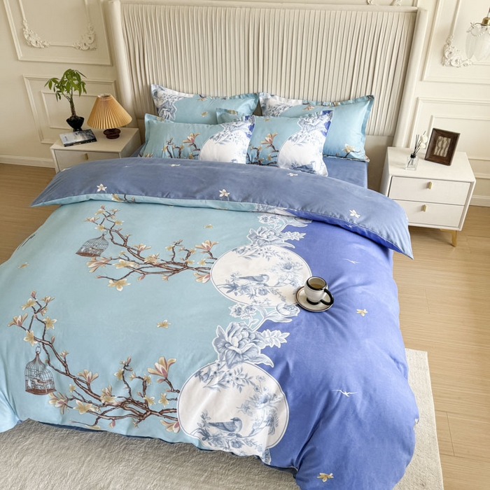 91家纺网 家纺一手货源 找家纺 优尚家纺 2025新款亲肤磨毛新国风大版系列四件套 青瓷人间