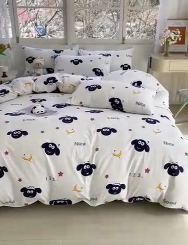 91家纺网 家纺一手货源 找家纺 乐萱家纺 2024新款水洗云朵棉被套小清新超柔印花单被套 羊咩咩