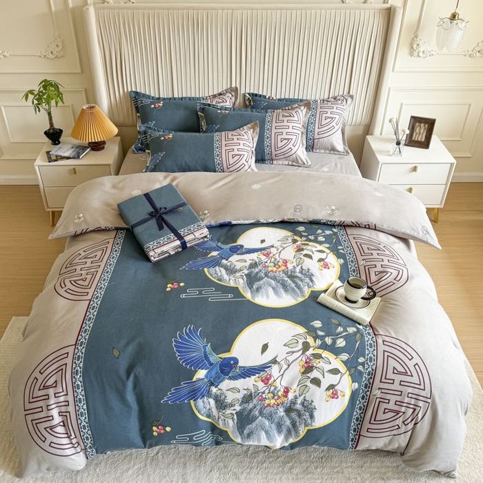 91家纺网 家纺一手货源 找家纺 优尚家纺 2025新款亲肤磨毛新国风大版系列四件套 凌云之喜