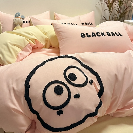 91家纺网 家纺一手货源 找家纺 （总）眠帛家居 2024新款水洗棉毛巾绣四件套-煤球系列