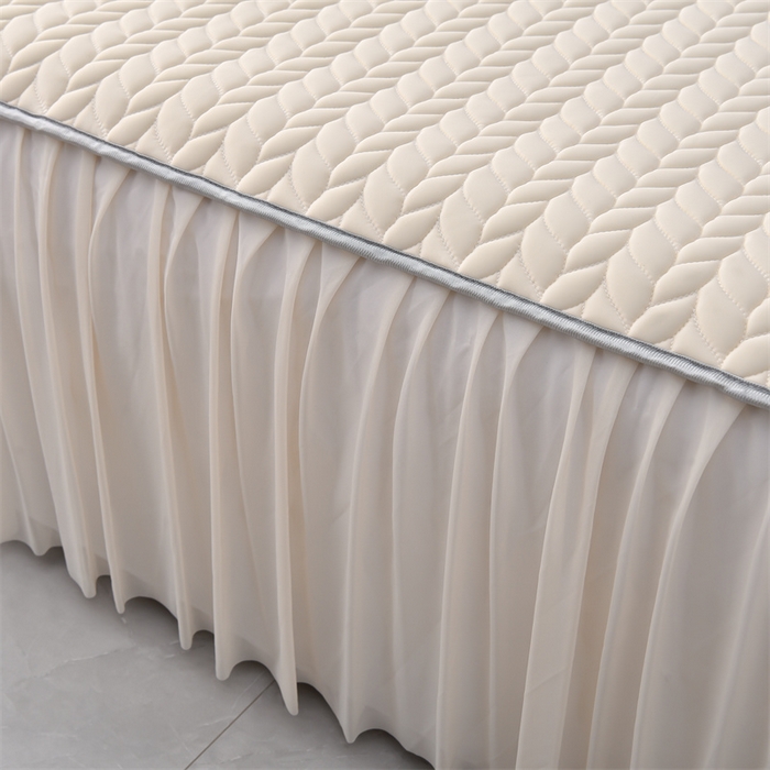 91家纺网 家纺一手货源 找家纺 布卢姆床垫 2025新款A类5mm纯色乳胶凉席床裙梦田系列夏被凉席四件套 梦田-米白