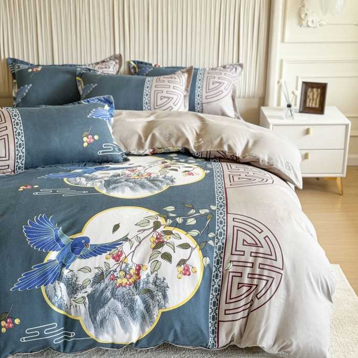 91家纺网 家纺一手货源 找家纺 优尚家纺 2025新款亲肤磨毛新国风大版系列四件套 凌云之喜