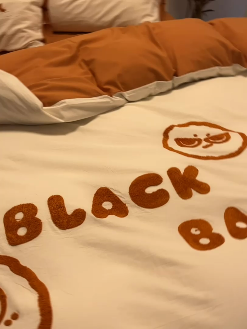 91家纺网 家纺一手货源 找家纺 眠帛家居 2024新款水洗棉毛巾绣四件套-煤球系列 焦糖