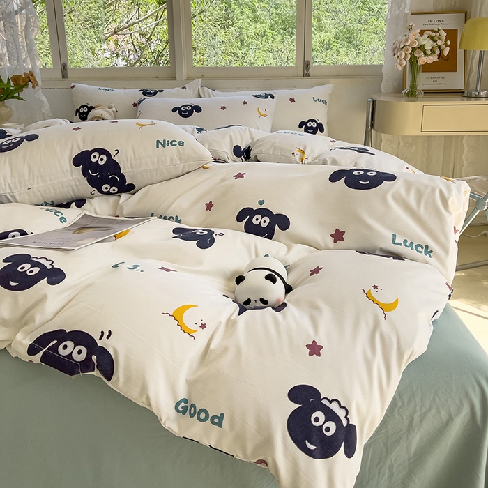 91家纺网 家纺一手货源 找家纺 乐萱家纺 2024新款水洗云朵棉被套小清新超柔印花单被套 羊咩咩