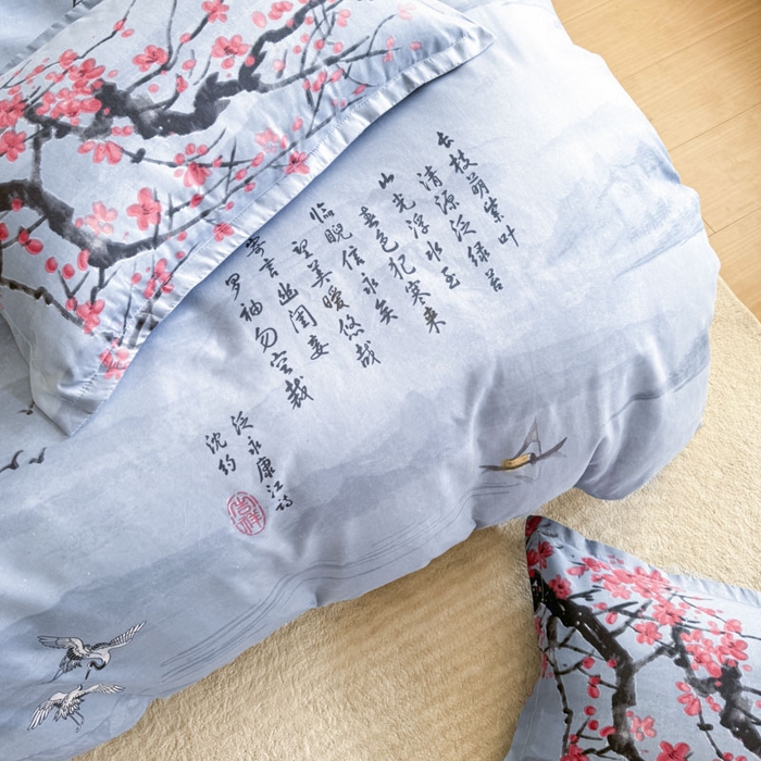 91家纺网 家纺一手货源 找家纺 优尚家纺 2025新款亲肤磨毛新国风大版系列四件套 水墨梅亭