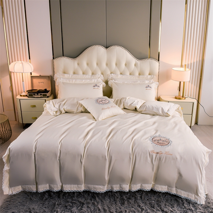 91家纺网 家纺一手货源 找家纺 瑞驰家纺 2024新款长绒棉爱丽丝公主四件套系列  精美法式轻奢风四件套系列 爱丽丝公主-米黄