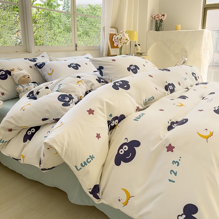 91家纺网 家纺一手货源 找家纺 乐萱家纺 2024新款水洗云朵棉被套小清新超柔印花单被套 羊咩咩