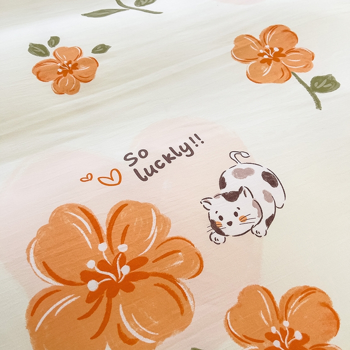 91家纺网 家纺一手货源 找家纺 乐萱家纺 2024新款水洗云朵棉被套小清新超柔印花单被套 爱心猫咪