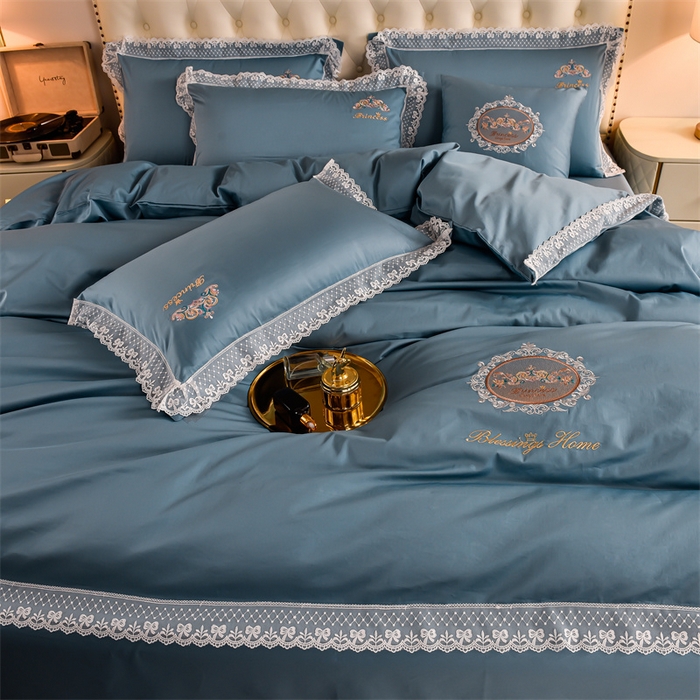 91家纺网 家纺一手货源 找家纺 瑞驰家纺 2024新款长绒棉爱丽丝公主四件套系列  精美法式轻奢风四件套系列 爱丽丝公主-雅蓝