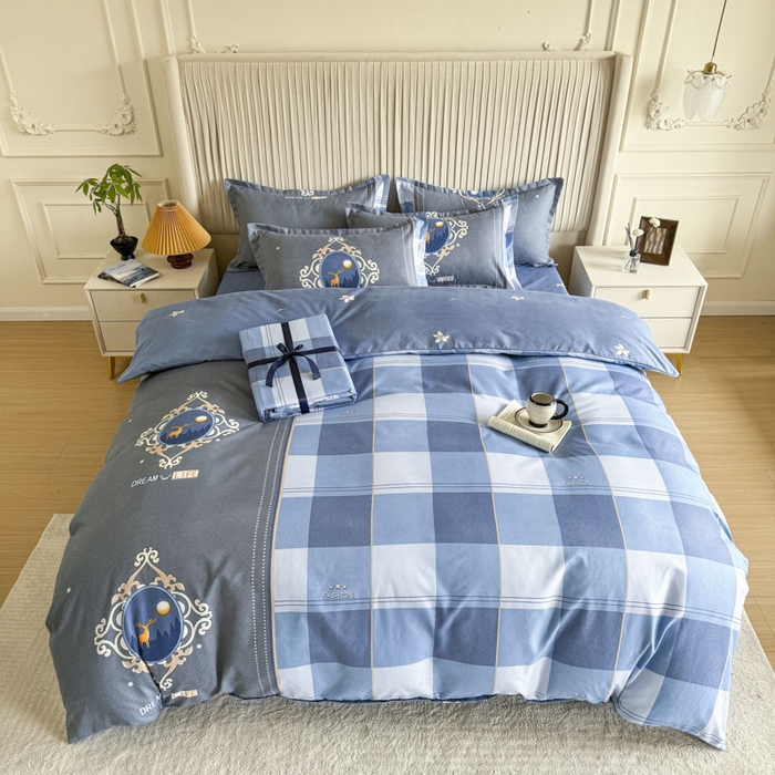 91家纺网 家纺一手货源 找家纺 优尚家纺 2025新款亲肤磨毛新国风大版系列四件套 悠然野格