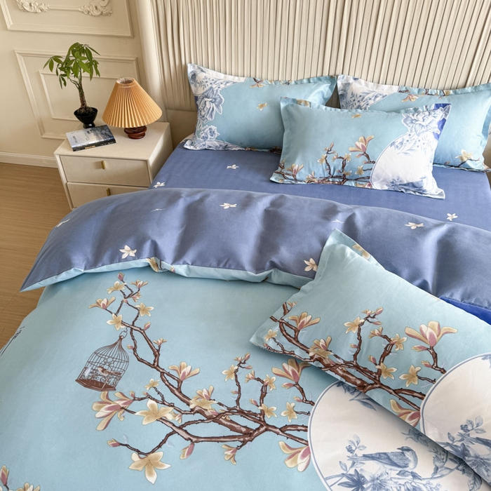 91家纺网 家纺一手货源 找家纺 优尚家纺 2025新款亲肤磨毛新国风大版系列四件套 青瓷人间