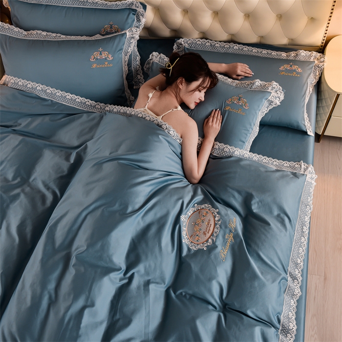 91家纺网 家纺一手货源 找家纺 瑞驰家纺 2024新款长绒棉爱丽丝公主四件套系列  精美法式轻奢风四件套系列 爱丽丝公主-雅蓝