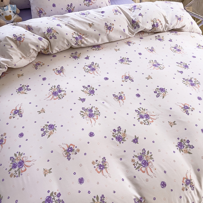 91家纺网 家纺一手货源 找家纺 乐萱家纺 2024新款水洗云朵棉被套小清新超柔印花单被套 薰衣浪漫