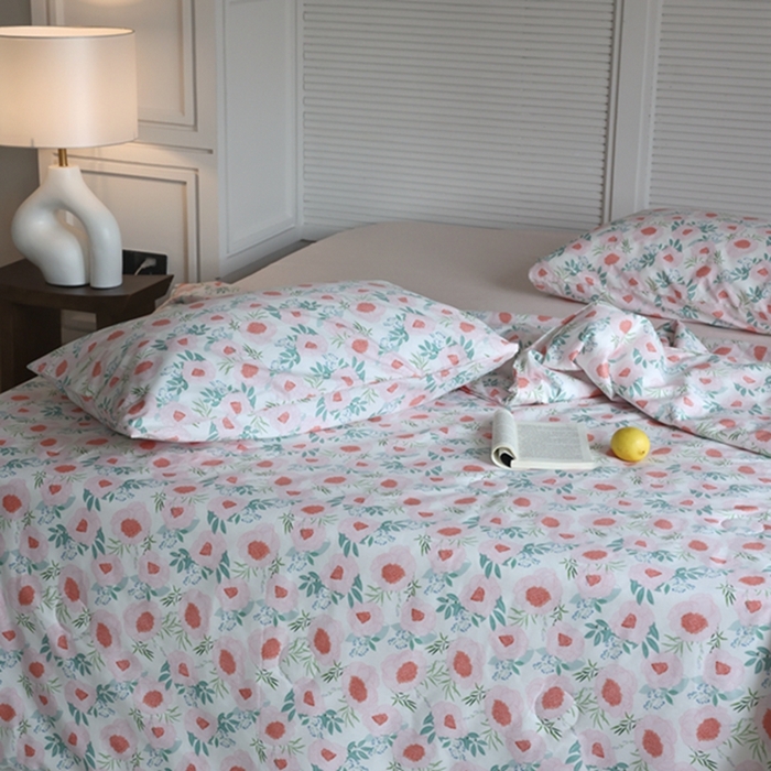 91家纺网 家纺一手货源 找家纺 棉眠 2024新款纯棉夏被 粉荔枝