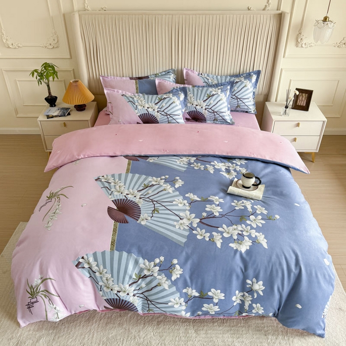 91家纺网 家纺一手货源 找家纺 优尚家纺 2025新款亲肤磨毛新国风大版系列四件套 柔逸扇花