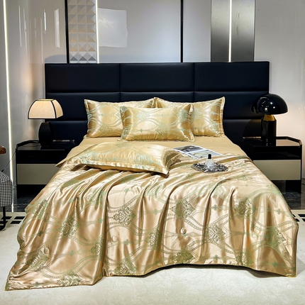 91家纺网 家纺一手货源 找家纺 （总）七夜居 2025新款夏凉被空调被贡缎提花水洗真丝夏被四件套