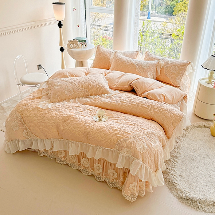 91家纺网 家纺一手货源 找家纺 罗艺轩 2024新款公主风水洗棉全夹棉床盖款四件套-盛宴 盛宴-香槟