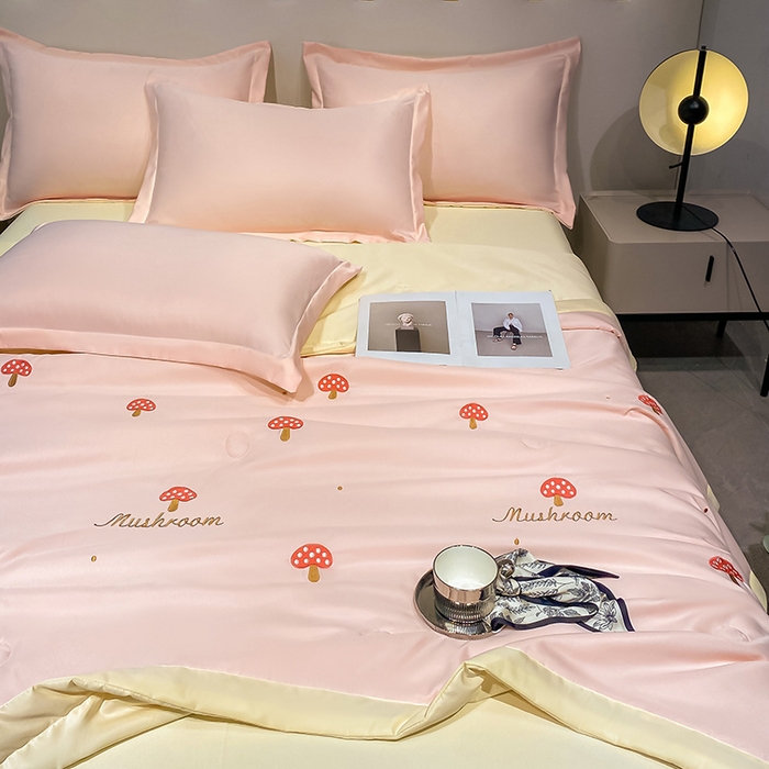 91家纺网 家纺一手货源 找家纺 澳梵 2024新款莫代尔夏被四件套 蘑菇粉