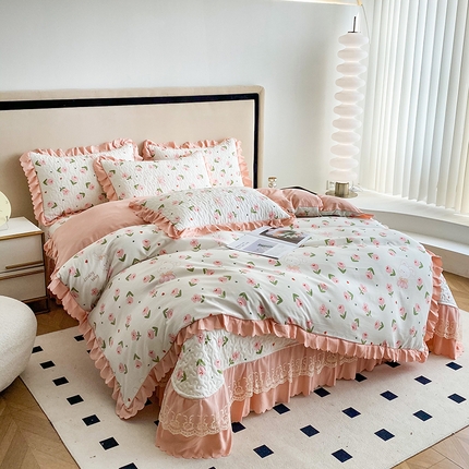 91家纺网 家纺一手货源 找家纺 （总）艺慕家纺 2025新款水洗棉麻双层纱床盖四件套