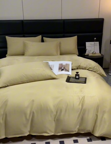 91家纺网 家纺一手货源 找家纺 澳梵 2024新款水洗真丝刺绣四件套 蒂娜-香槟金