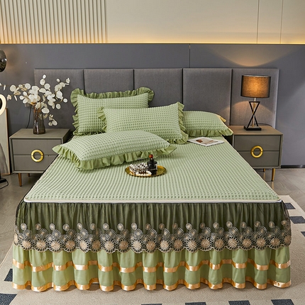 91家纺网 家纺一手货源 找家纺 （总）情恒家纺 2025新款可拆卸凉豆豆床裙款凉席