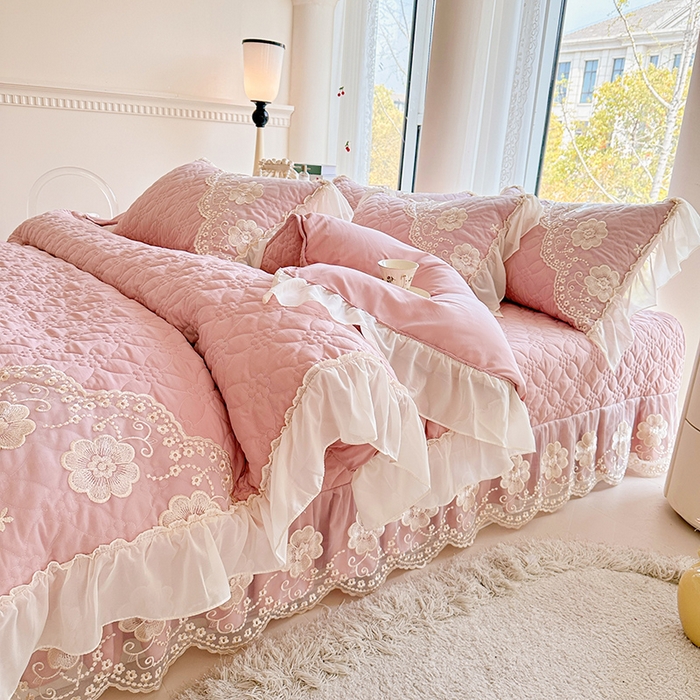 91家纺网 家纺一手货源 找家纺 罗艺轩 2024新款公主风水洗棉全夹棉床盖款四件套-盛宴 盛宴-豆沙