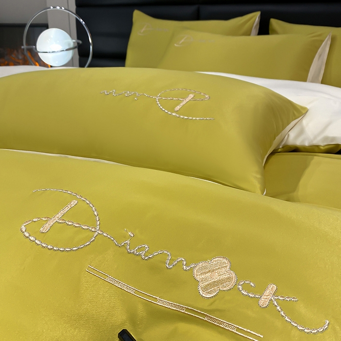 91家纺网 家纺一手货源 找家纺 澳梵 2024新款水洗真丝刺绣四件套 蒂娜-优雅绿白