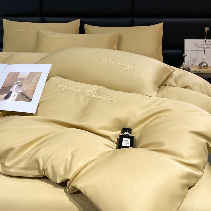 91家纺网 家纺一手货源 找家纺 澳梵 2024新款水洗真丝刺绣四件套 蒂娜-香槟金