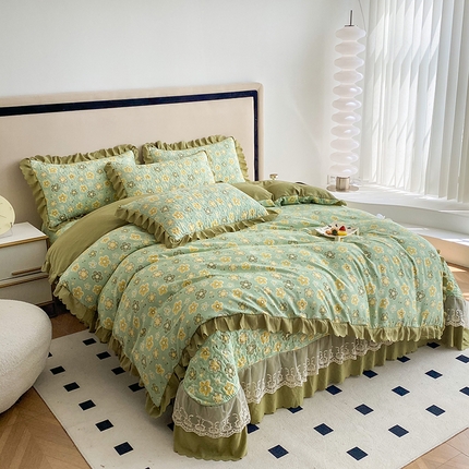 91家纺网 家纺一手货源 找家纺 （总）艺慕家纺 2025新款水洗棉麻双层纱床盖四件套