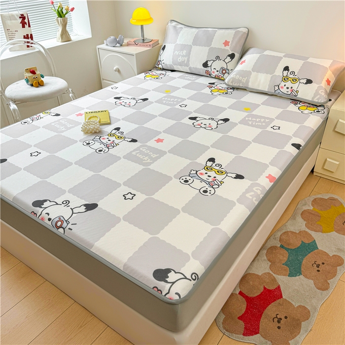 91家纺网 家纺一手货源 找家纺 喜居 2024新款碳光冰丝席床笠款 欢乐狗