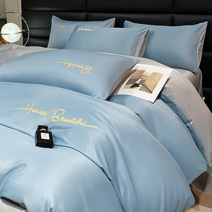 澳梵 2024新款水洗真丝刺绣四件套 芭特芙-宾利蓝