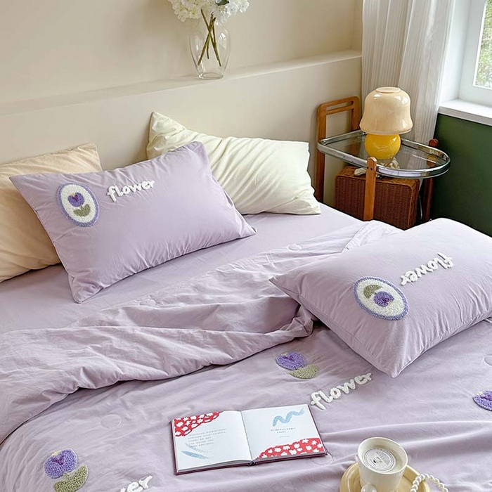 91家纺网 家纺一手货源 找家纺 柚子 2024新款全棉水洗新疆棉夏被四件套 紫郁香