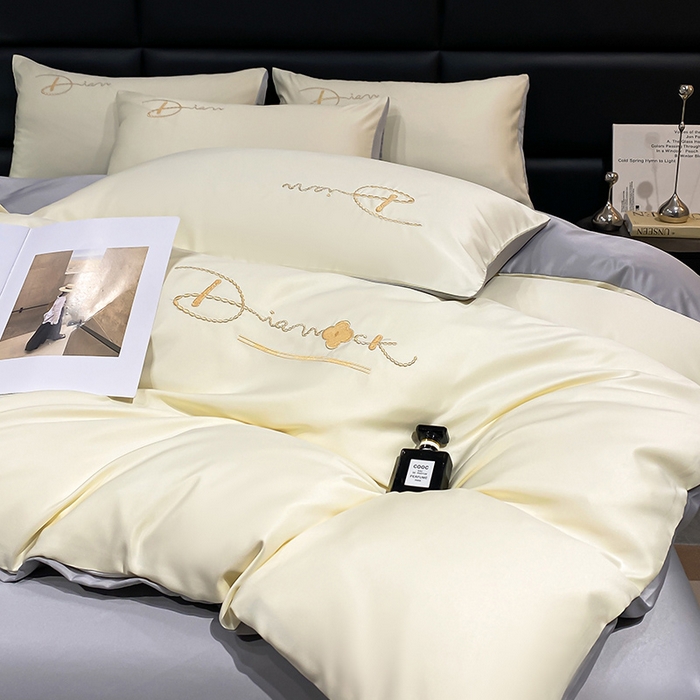 91家纺网 家纺一手货源 找家纺 澳梵 2024新款水洗真丝刺绣四件套 蒂娜-奶白灰