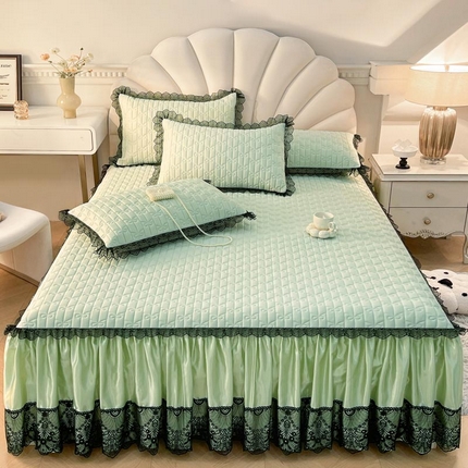 91家纺网 家纺一手货源 找家纺 恋尚 2025新款纯色床笠式床裙乳胶三件套-香奈【控价155起】 香奈儿 绿