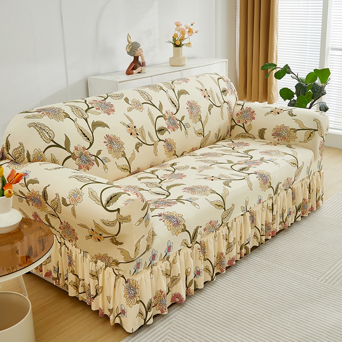 91家纺网 家纺一手货源 找家纺 飞翔家纺 2024新款花边裙摆沙发套 裙摆-花落漫舞