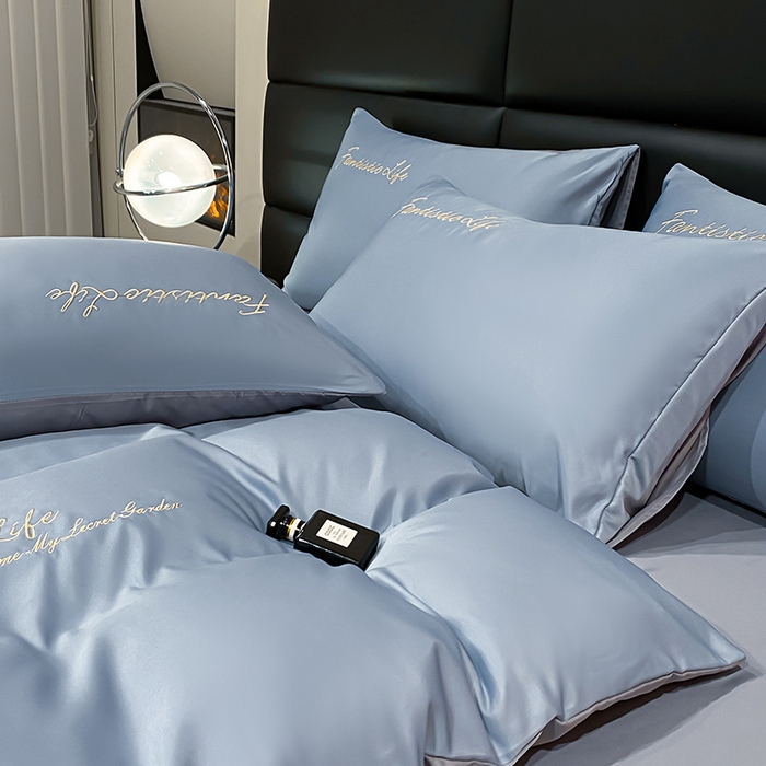 91家纺网 家纺一手货源 找家纺 澳梵 2024新款水洗真丝刺绣四件套 米兰生活-宾利蓝