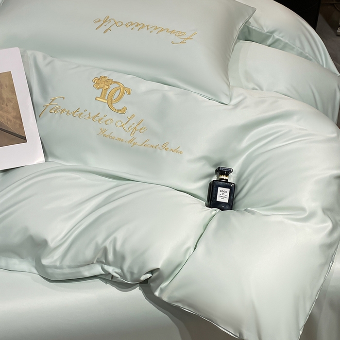 91家纺网 家纺一手货源 找家纺 澳梵 2024新款水洗真丝刺绣四件套 米兰生活-水绿